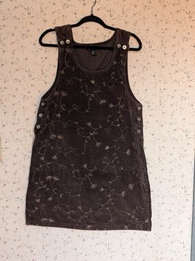 🤎 J.L.N.Y. M Dress Embroidered Velvet Overalls Jumper Vintage Cowgirl Floral